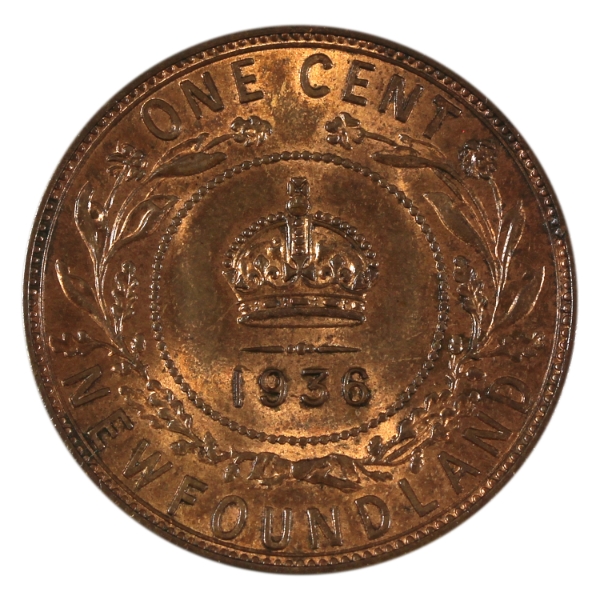 Newfoundland 1-cent 1936 Choice BU (Scratched)