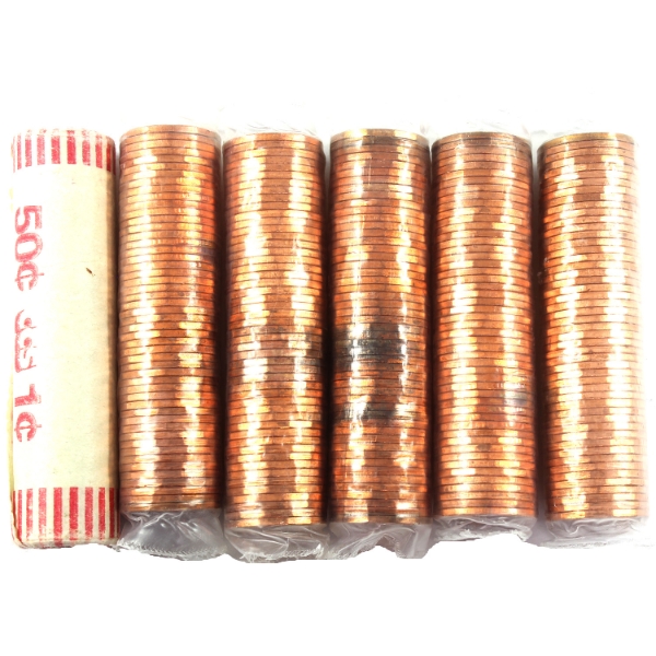 6x 1-cent 1982-1986 Original Wrapped Rolls of 50pcs. 6 Rolls.