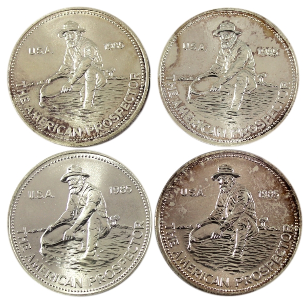 4x 1oz Engelhard 1985 The American Prospector Vintage .999+ Fine Silver Rounds. 4pcs. (Tax Exempt)