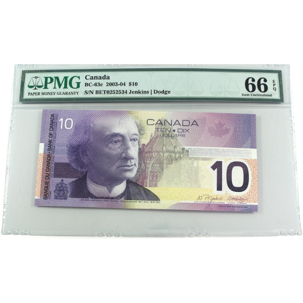 BC-63c 2003-4 $10 PMG GEM UNC66 EPQ Jenkins-Dodge SN: BET0252534