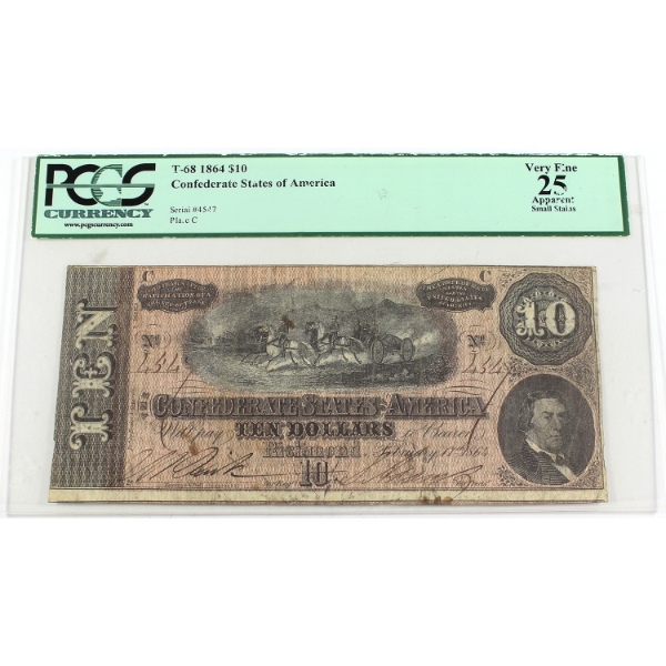 Confederate States of America 1864 T-68 $10 PCGS VF25 SN: 4547