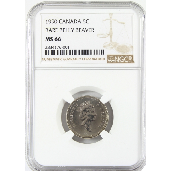 5-cent 1990 Bare Belly Beaver NGC MS66