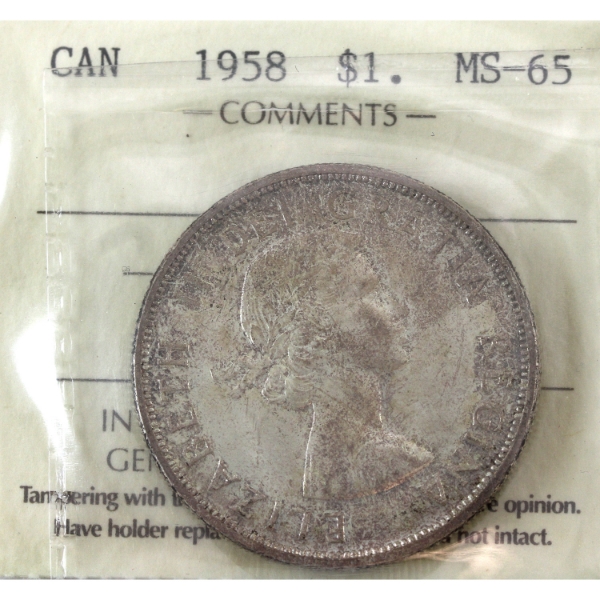 Silver $1 1958 ICCS MS65