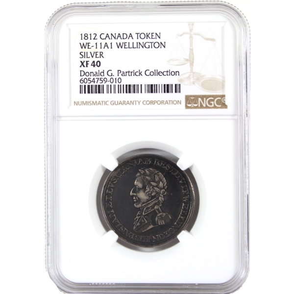 BR-987, CH-WE-11A1 1812 Wellington Cuidad Large Centre Lock Silver Token NGC EF40