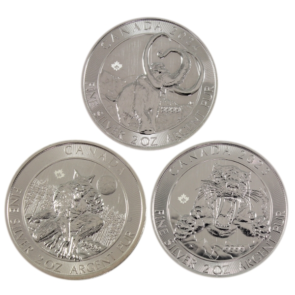 3x 2oz 2021-2024 $10 Ice Age & Creatures of the Night .9999 Fine Silver Rounds. 3pcs. (Tax Exempt)