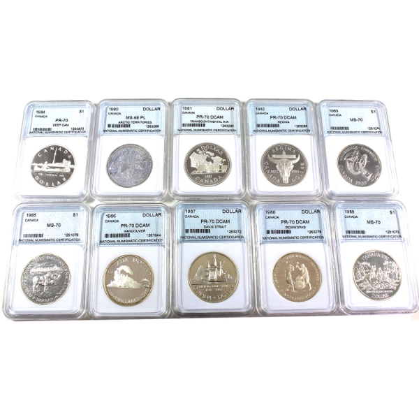 Nickel $1 1980-1989 NNC MS68 to PR70. 10pcs.