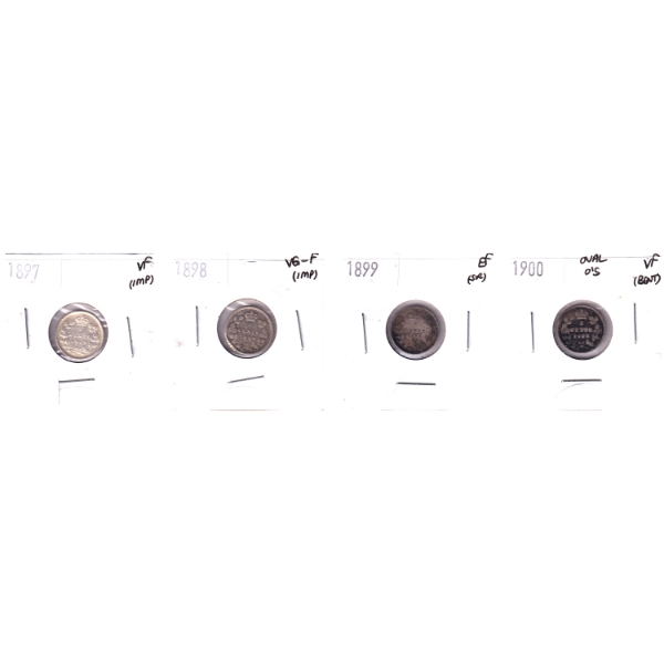 Group Lot of 5-cent 1897-1900 Silver in 4-Pocket Sheet VG-F to EF. 4pcs.