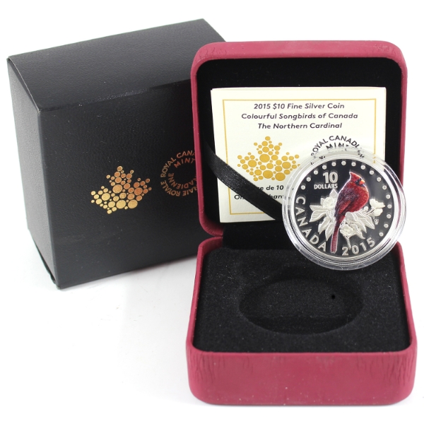 2015 $10 Colourful Songbirds of Canada - The Northern Cardinal Fine Silver Coin (Tax Exempt)