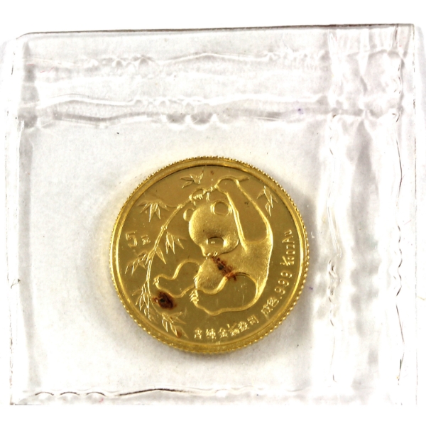 China Gold 1985 5 Yuan Panda 1/20oz .999 Fine Gold Coin (Tax Exempt)