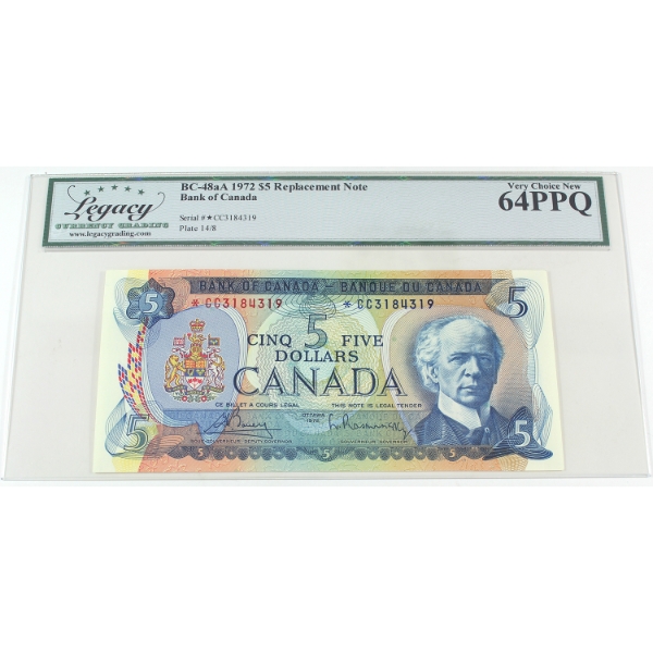 BC-48aA 1972 $5 Legacy CUNC64 PPQ Bouey-Rasminsky SN:*CC3184319