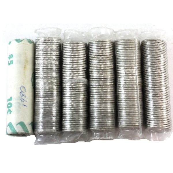 *10-cent 1980, 1992, 1993, 1997, 1998 & 1999 Rolls of 50pcs. 6Rolls
