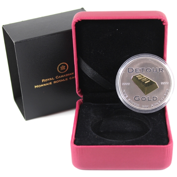 2013 Detour Gold Corporation First Pour 1oz .9999 Fine Silver Coin w/ Selective Gold Plating 
