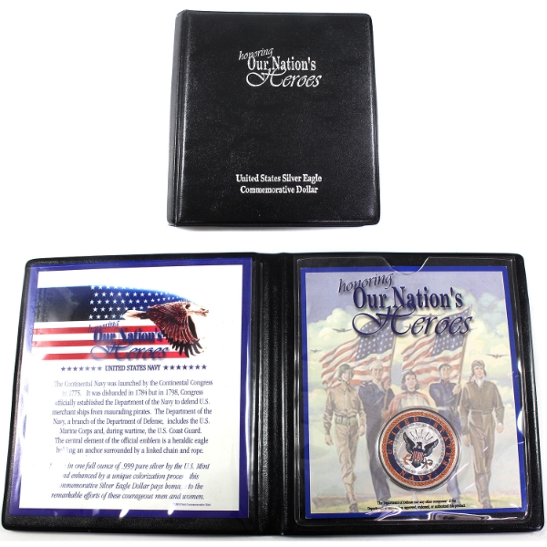 USA Silver 2005 $1 Colourized Silver Eagle Honoring Our Nation's Heroes- Navy 1oz .999 Fine Silver 