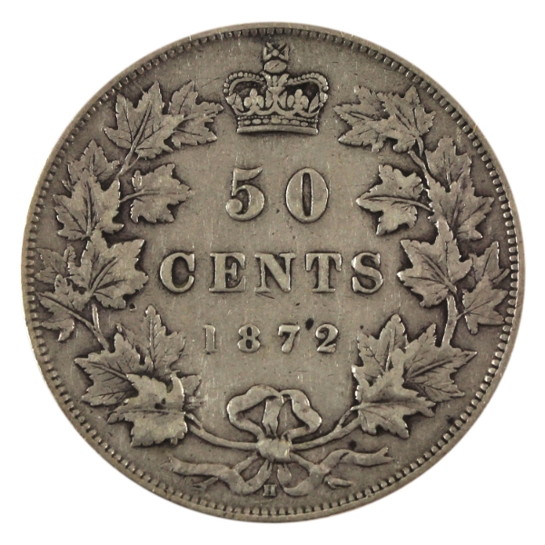 50-cent 1872H Repunched 'D' in Canada VF20