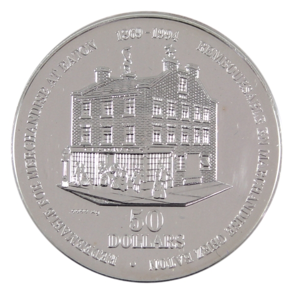 1oz Eaton 125 Featuring Timothy Eaton Portrait 1994 $50 .9999 Fine Silver Trade Dollar (Tax Exempt)