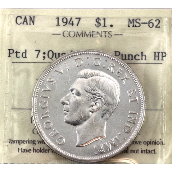 Silver $1 1947 Pointed 7, Quad HP ICCS MS62