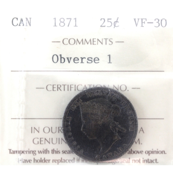 25-cent 1871 Obv 1 ICCS VF30
