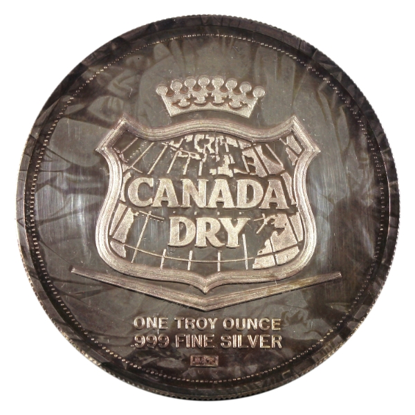 Rare! 1oz Johnson Matthey Vintage Canada Dry .999 Fine Silver Promotional Round (Tax Exempt)