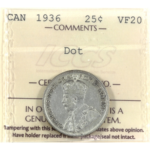25-cent 1936 Dot ICCS VF20