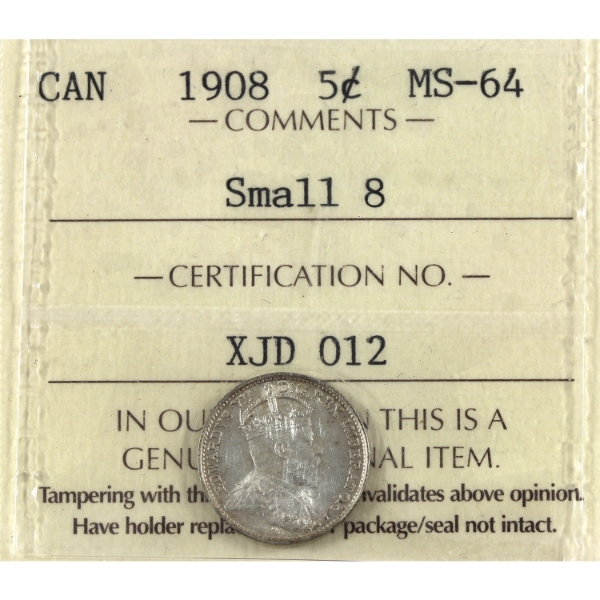 5-cent 1908 Small 8 ICCS MS64