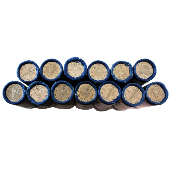*5-cent 2005-P & 12x 2005-P VE Day Nickel Rolls of 40pcs. 13 Rolls.