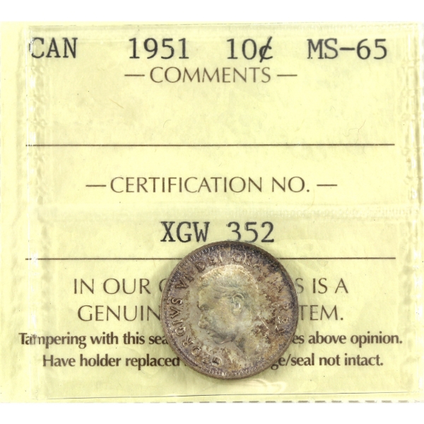 10-cent 1951 ICCS MS65