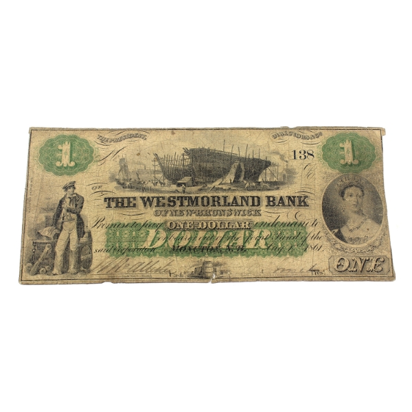 800-12-02 1861 $1 Westmorland Bank of New Brunswick VG McAllister