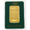 Image 1 : 1oz Gold Johnson Matthey Vintage .9999 Gold Bar, SN: A85507. In Green Assay Card (Tax Exempt)