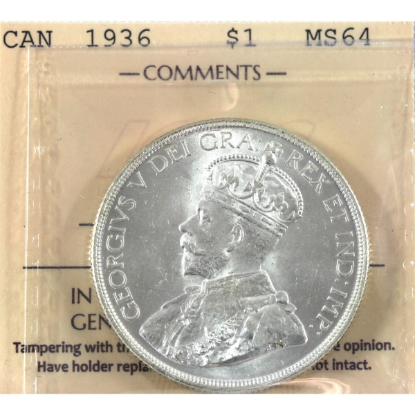 Silver $1 1936 ICCS MS64