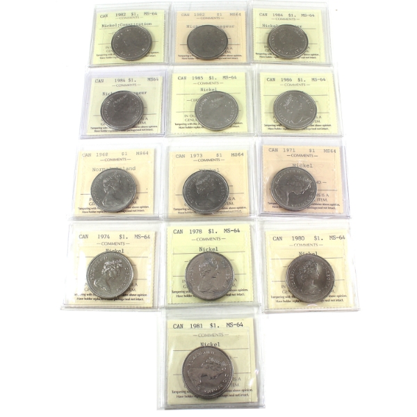 Nickel $1 1968-1986 Bulk Lot of ICCS MS64. 13pcs.