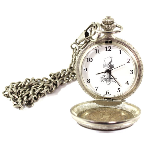 USA American Historical Society Pocket Watch Featuring a 1921 Morgan Dollar in the Casing