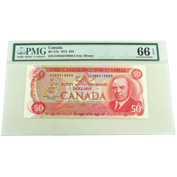 BC-51b 1975 $50 PMG GEM UNC66 EPQ Crow-Bouey SN:EHN8318804