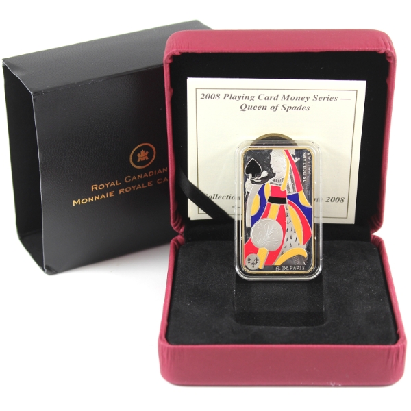 2008 $15 Playing Card Money Series - Queen of Spades Sterling Silver Rectangular Coin