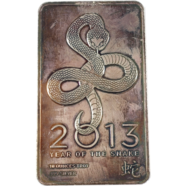 10oz 2013 Year of the Snake .999 Fine Silver Bar (Tax Exempt)