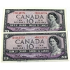 Image 1 : BC-40bA 1954 $10 *B/D Replacement Consecutive Notes in Sequence Beattie-Rasminsky 2pcs