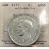 Image 1 : Silver $1 1947 Maple Leaf ICCS AU50