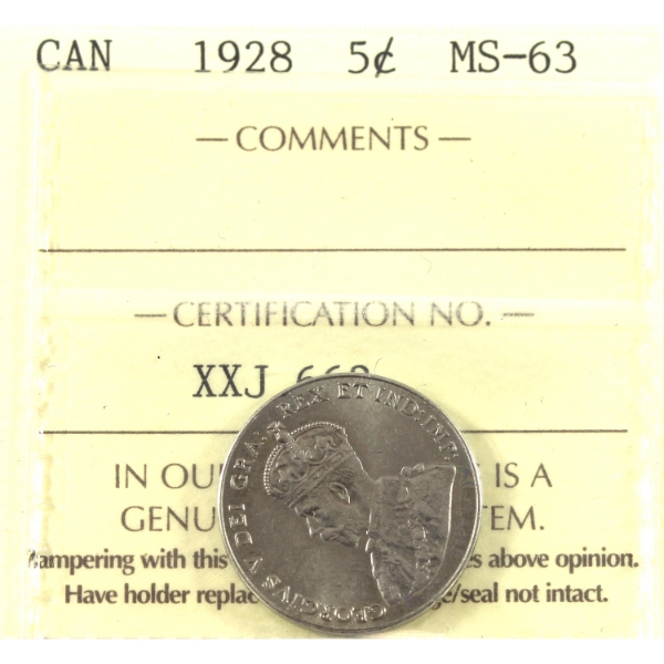 5-cent 1928 ICCS MS63