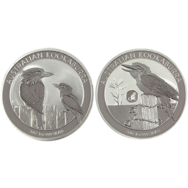 2x 1oz Australia 2016 Monkey Privy & 2017 $1 Kookaburra .999 Fine Silver. 2pcs (Tax Exempt)
