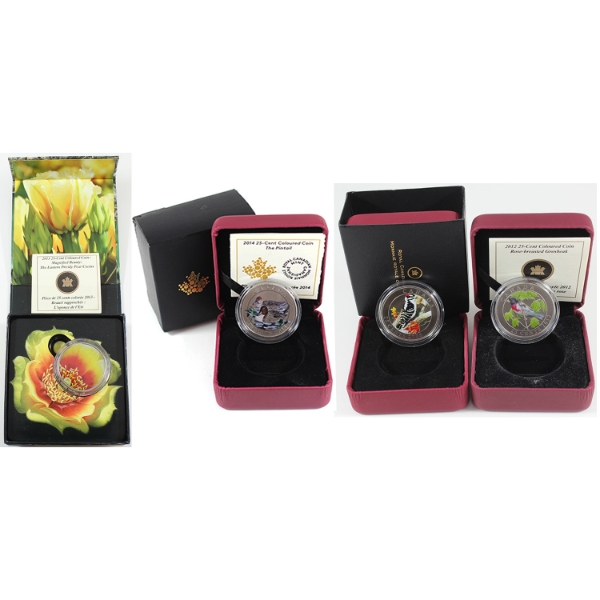 Group lot of 2008-2014 25-cent RCM Nature & Wildlife Coins w/ Selective Colour. 4pcs.