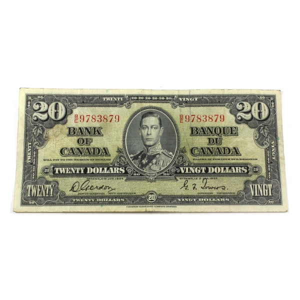 RADAR BC-25b-N1-iii 1937 $20 4 Digit RADAR VF Gordon-Towers SN: B/E9783879