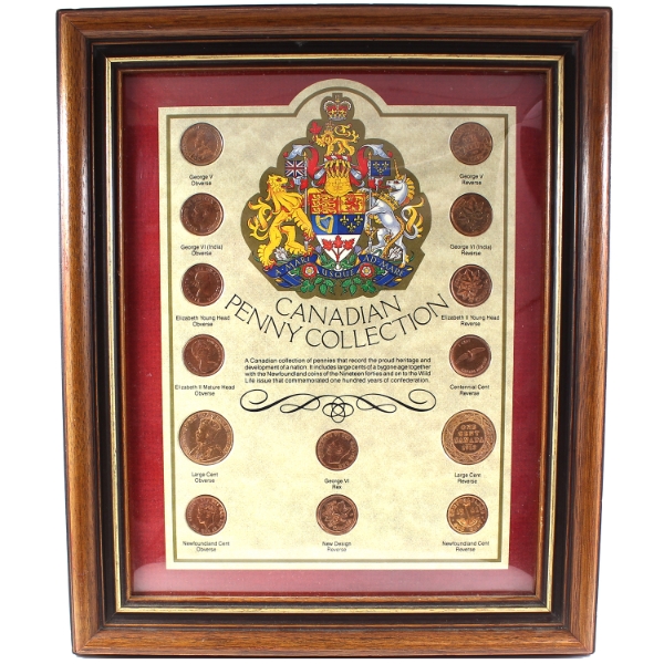 Canadian Penny Collection 14-Coin Set in Wooden Frame