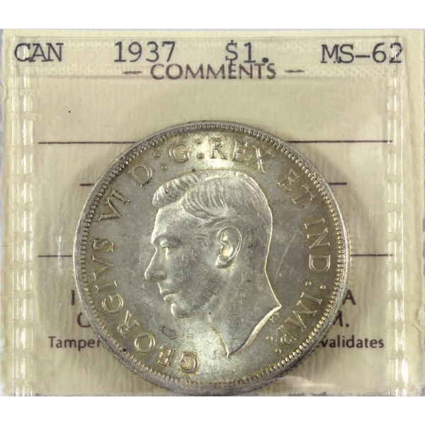 Silver $1 1937 ICCS MS62 