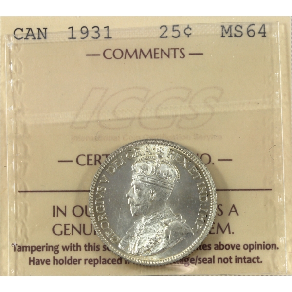 25-cent 1931 ICCS MS64