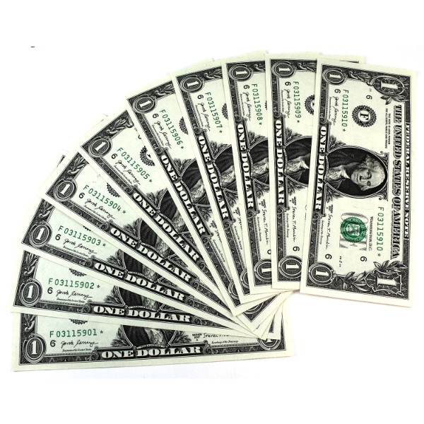 Lot of 10x 2017 USA $1 Star Banknotes with Consecutive Serial Numbers F03115921-930, UNC. 10pcs