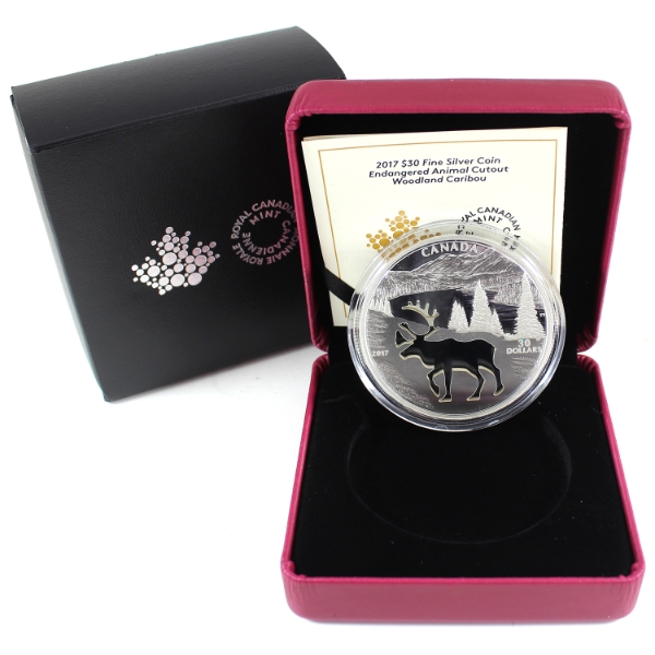 2017 $30 Endangered Animal Cutout - Woodland Caribou 52.88g .9999 Fine Silver Coin (Tax Exempt)