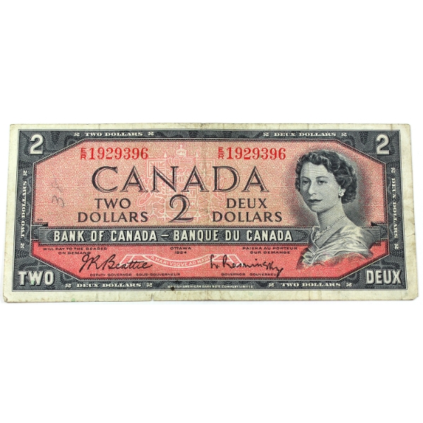 BC-38b 1954 $2 Modified Portrait Beattie-Rasminsky SN:E/R1929396