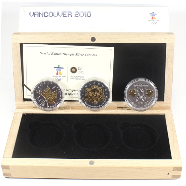 2010 $5 Vancouver Olympic 3-coin Gold Plated Silver Set (Tax Exempt)