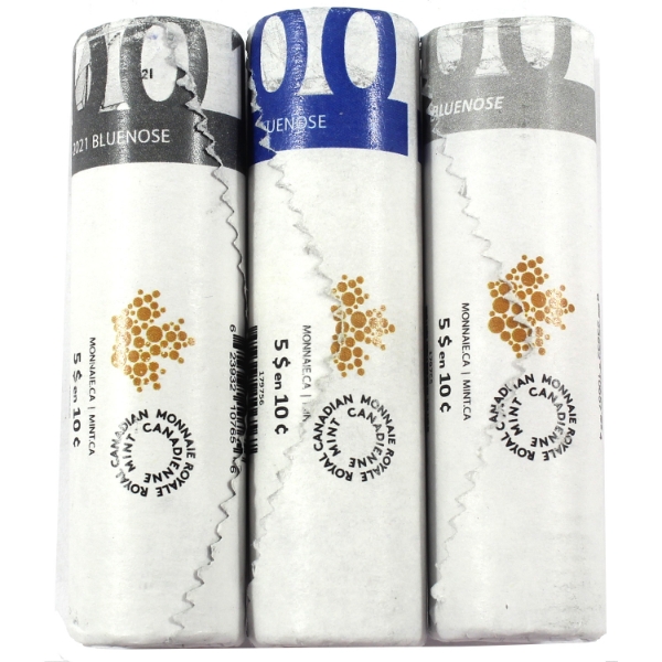 10-cent 2021 100th Anniversary of Bluenose Special Wrap Roll Set. 3 Rolls.