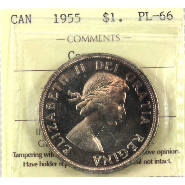 Silver $1 1955 ICCS PL66 Cameo