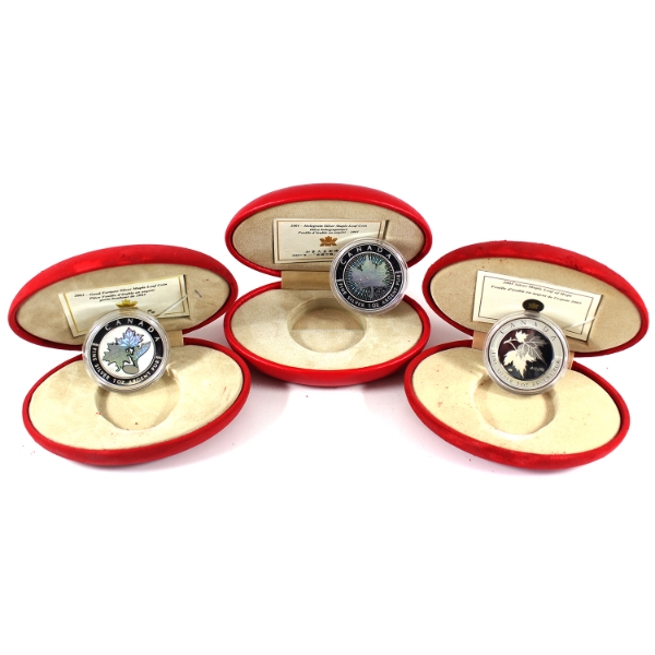 2001 Hologram, 2003 Good Fortune & 2005 Hope $5 SML Coins in Red Cases. 3pcs (Tax Exempt)